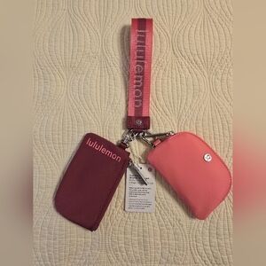 NWYlT Lululemon Pink And Burgundy Dual Pouch Wristlet Wordmark